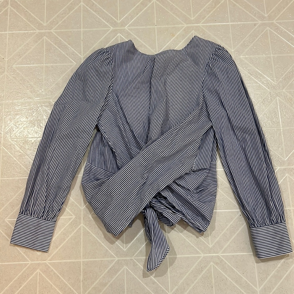Zara open back stripped long sleeve blouse